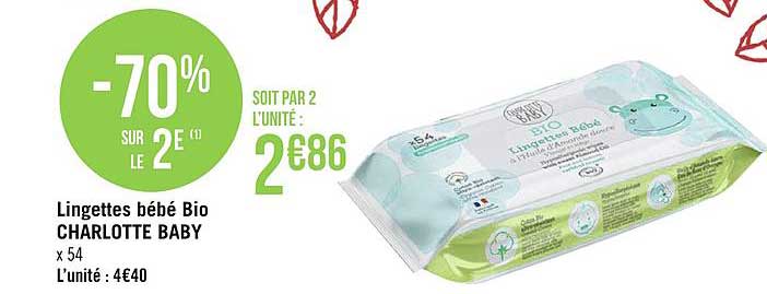 lingettes bébé bio charlotte baby  -70% sur le 2e
