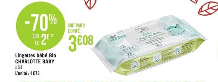 lingettes bébé bio charlotte baby -70% sur le 2e