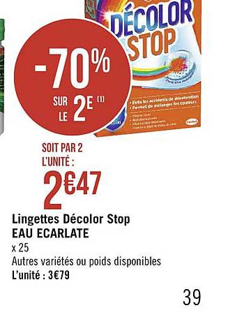 lingettes décolor stop eau écarlarte -70% sur le 2e