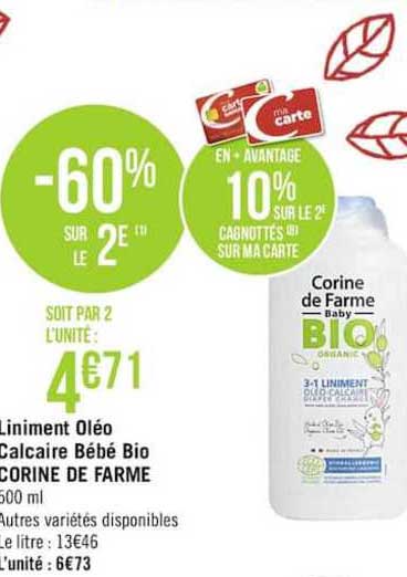 liniment oléo calcaire bébé bio corine de farme -60% sur le 2e