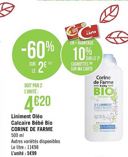 liniment oléo calcaire bébé bio corine de farme -60% sur le 2e