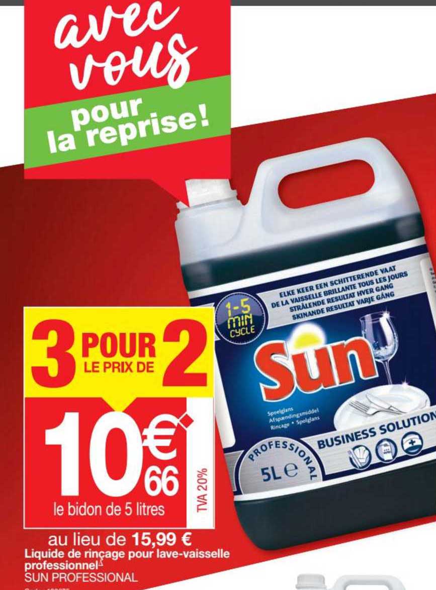 liquide de rinçage pour lave vaisselle professionnel sun  3 pour le prix de 2