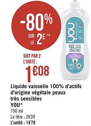 liquide vaisselle 100% d actifs d origine végétale peaux très sensibles you -80% sur le 2e