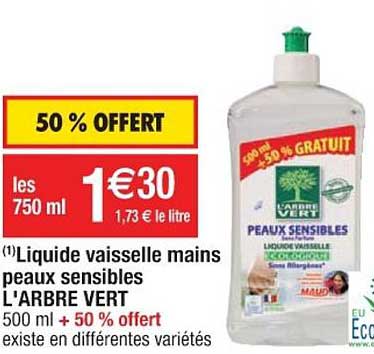 liquide vaisselle mains l'arbre vert peaux sensible