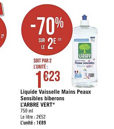 liquide vaisselle mains peaux sensibles biberons l arbre vert -70% sur le 2e