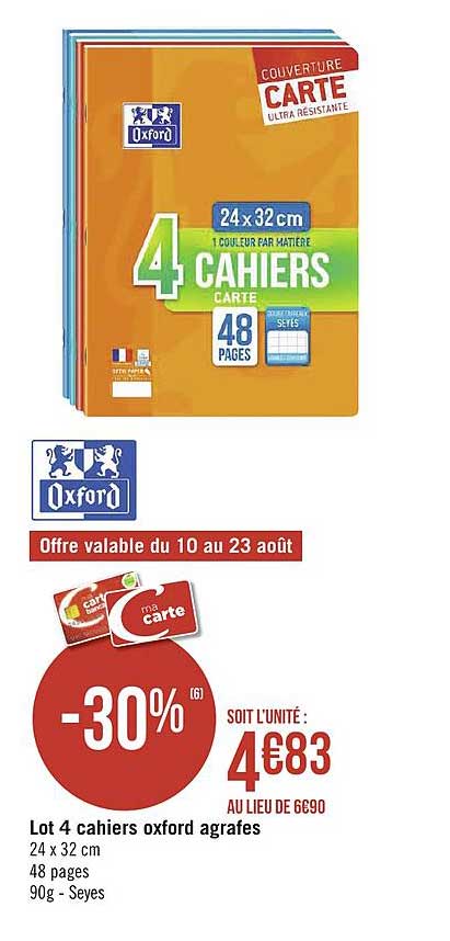 Lot 4 Cahiers Oxford Agrafes