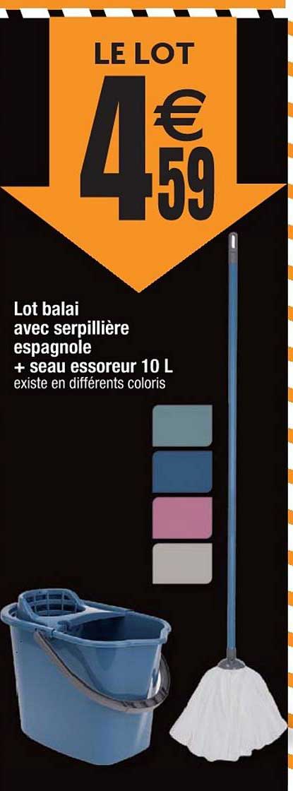 lot balai avec serpillière espagnole + seau essoreur 10 l