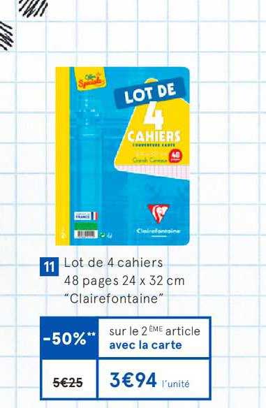 lot de 4 cahiers 48 pages 24x32 cm clairefontaine -50% sur le 2e