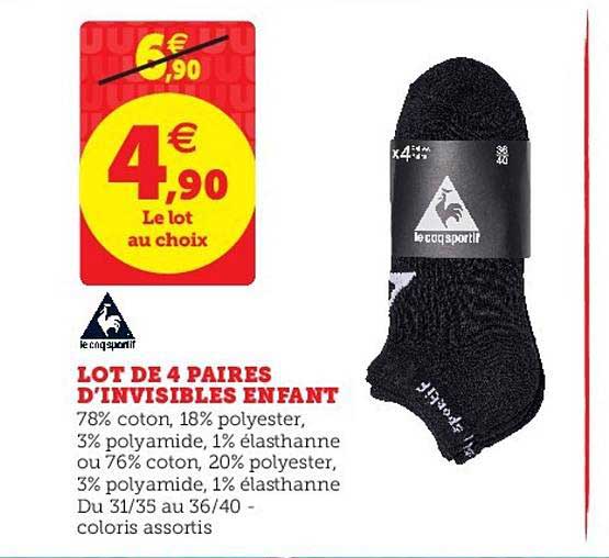 lot de 4 paires d invisibles enfant le coq sportif