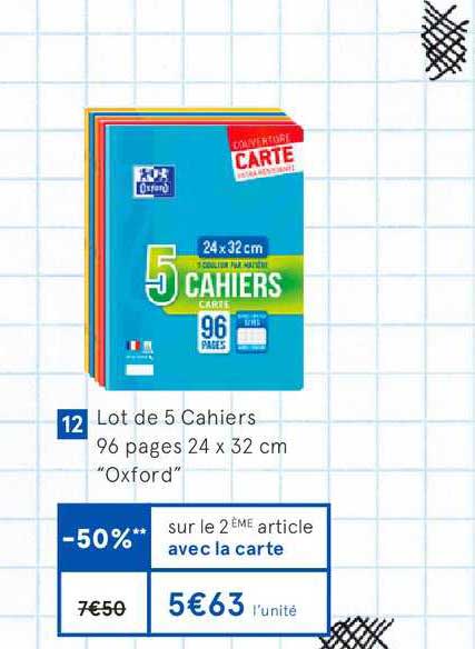 lot de 5 cahiers 96 pages 24x32 cm oxford  -50% sur le 2e