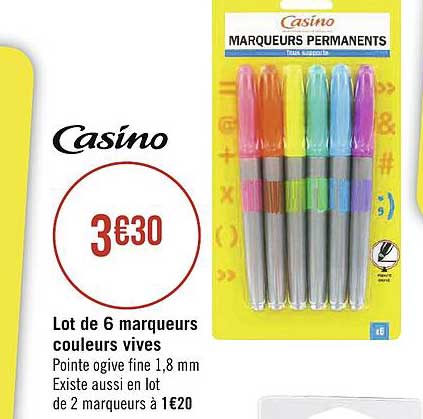 lot de 6 marqueurs couleurs vives