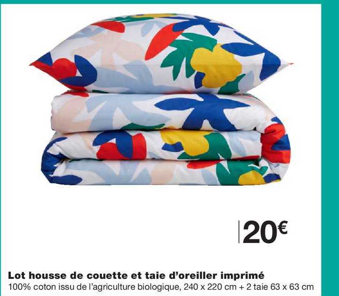lot housse de couette et taie d'oreiller imprimé