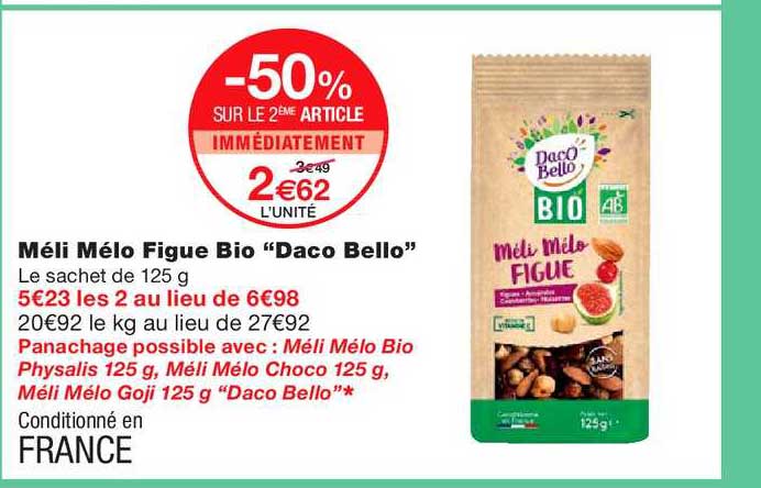 méli mélo figue bio daco bello -50% sur le 2ème article
