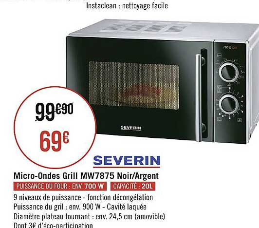 micro ondes grill mw7875 noir argent severin