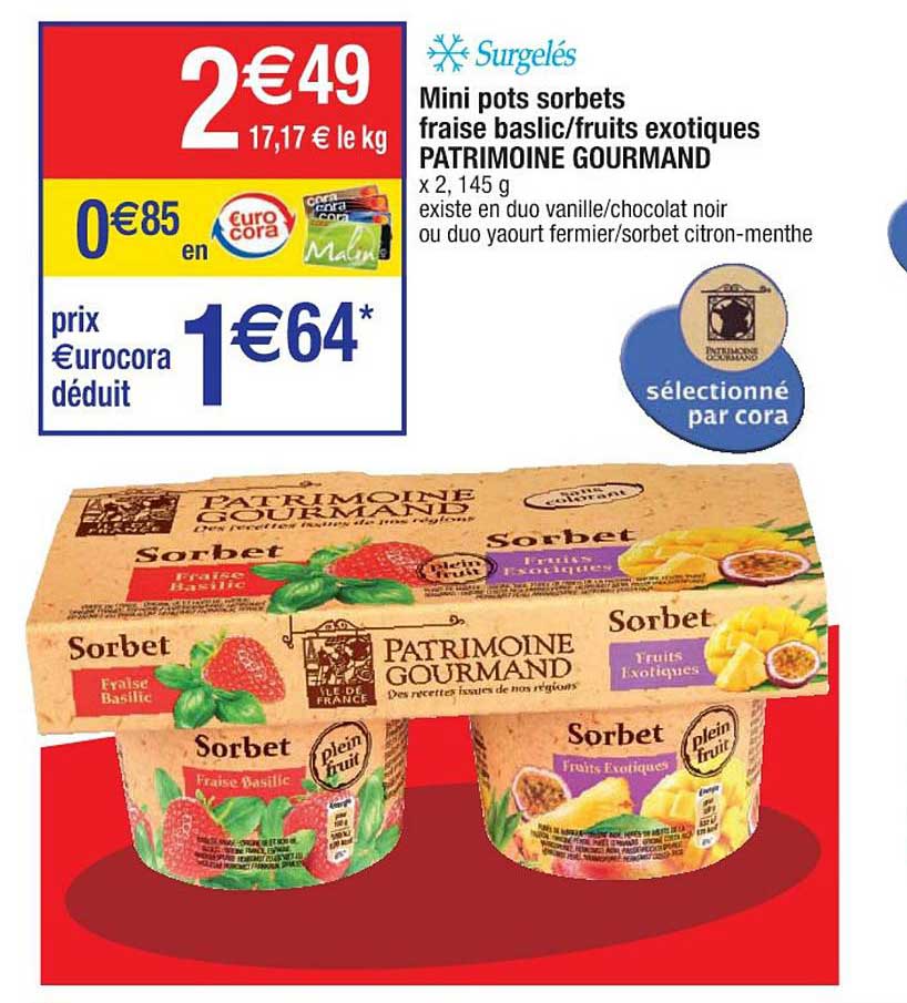 mini pots sorbets fraise basilic fruits exotiques patrimoine gourmand