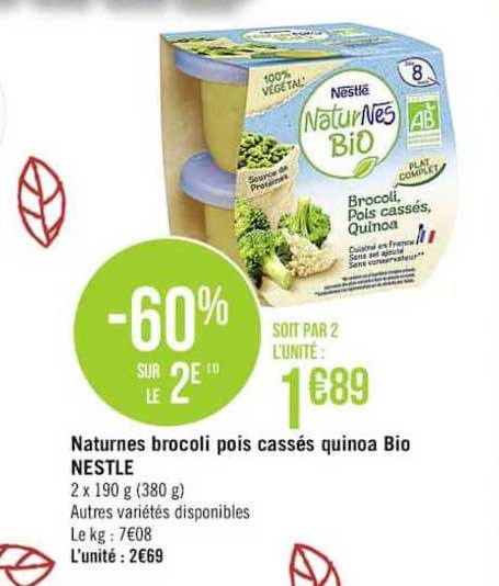 naturnes brocoli pois cassé quinoa bio nestlé -60% sur le 2e