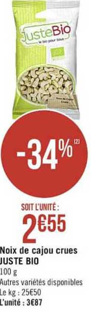 noix de cajou crues juste bio -34%