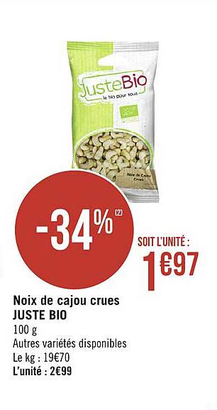 noix de cajou crues juste bio