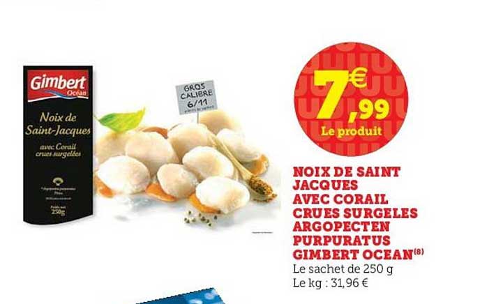 noix de saint jacques avec corail crues surgelés argopecten purpuratus gimbert océan