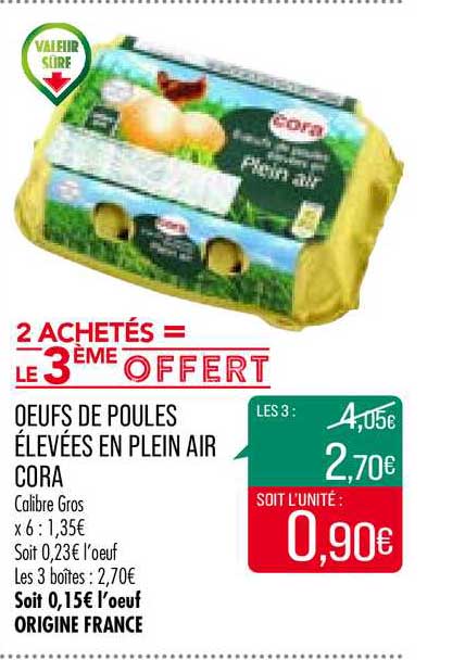 oeufs de poules élevées en plein air cora  le 3e offert