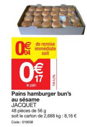 pains hamburger bun s au sésame jacquet