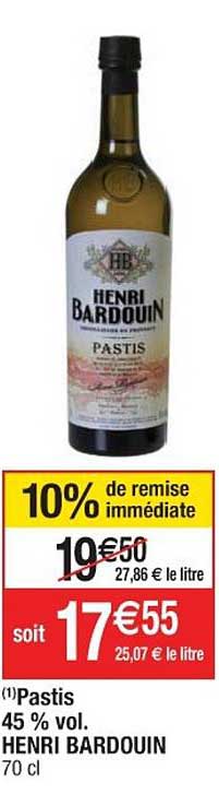 pastis 45% vol. henri bardouin 10% de remise immédiate