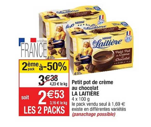 Petit Pot De Crème Au Chocolat La Laitière Nestlé 2ème Pack à -50%