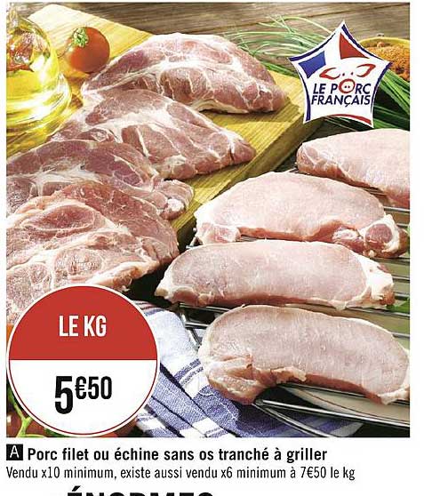 Porc Filet Ou échine Sans Os Tranché à Griller