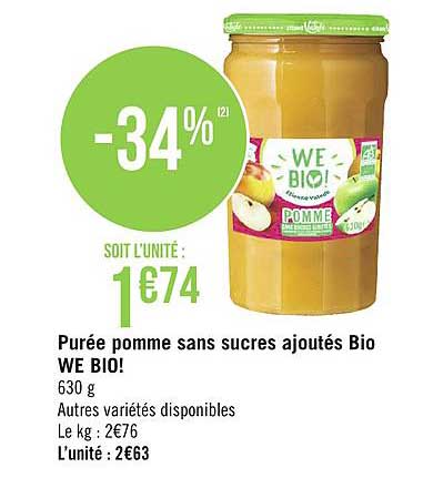 Purée Pomme Sans Sucres Ajoutés We Bio