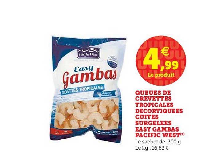 queues de crevettes tropicales décortiquées cuites surgelées easy gambas pacific west