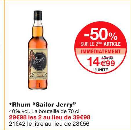 rhum sailor jerry -50% sur le 2ème article