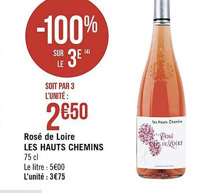 rosé de loire les hauts chemins -100% sur le 3e