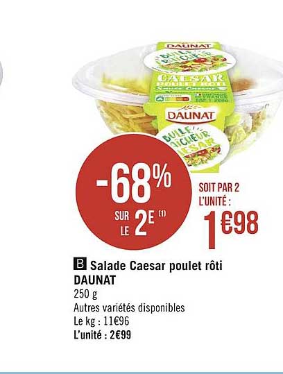 Salade Caesar Poulet Rôti Daunat -68% Sur Le 2ème