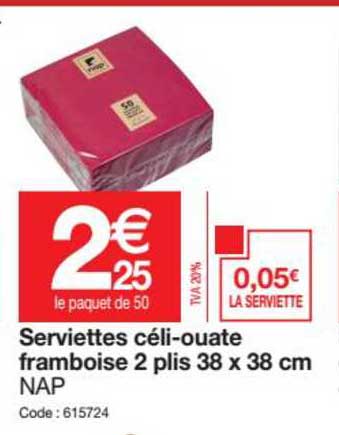 serviette céli ouate framboise 2 plis 38 x 38 cm nap