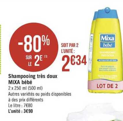 Shampooing Très Doux Mixa Bébé -80% Sur Le 2e