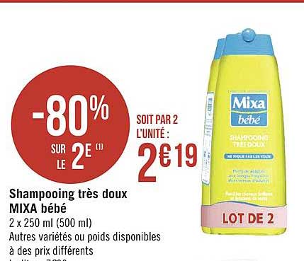 Shampooing Très Doux Mixa Bébé -80% Sur Le 2e