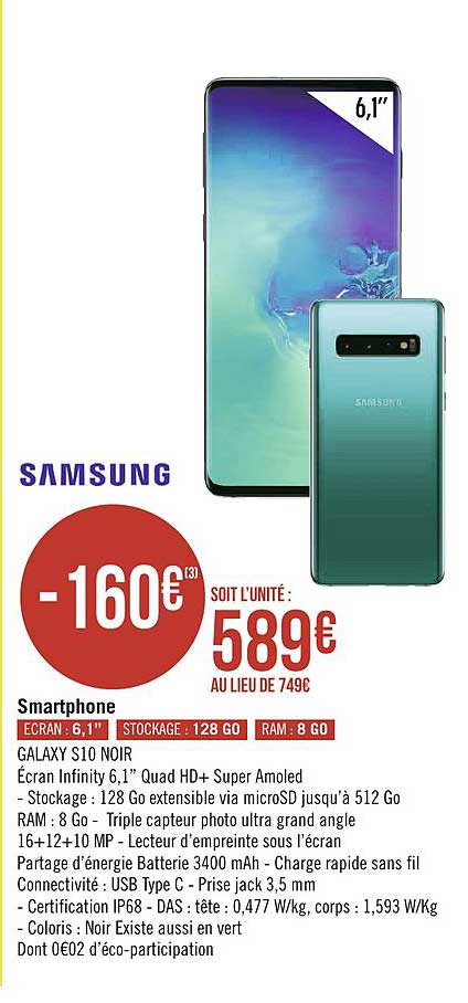 smartphone galaxy s10 noir samsung