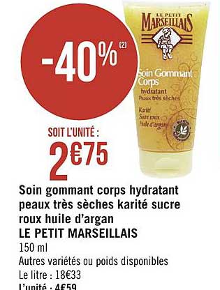 soin gommant corps hydratant peaux très sèches karité sucre roux huile d argan le petit marseillais