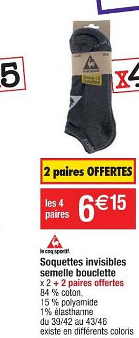 soquettes invisibles semelle bouclette le coq sportif