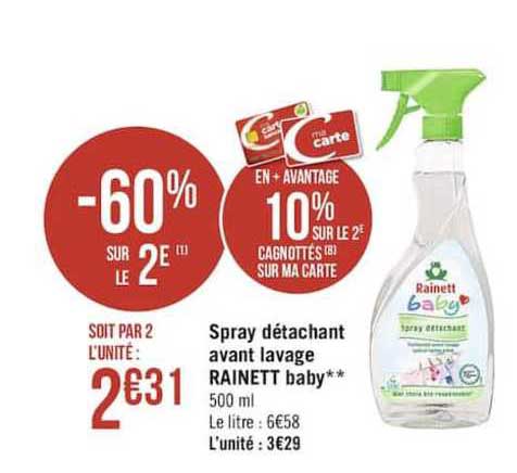 spray détachant rainett baby avant lavage -60% sur le 2e