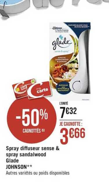 spray diffuseur sens & spray sandalwood glade johnson
