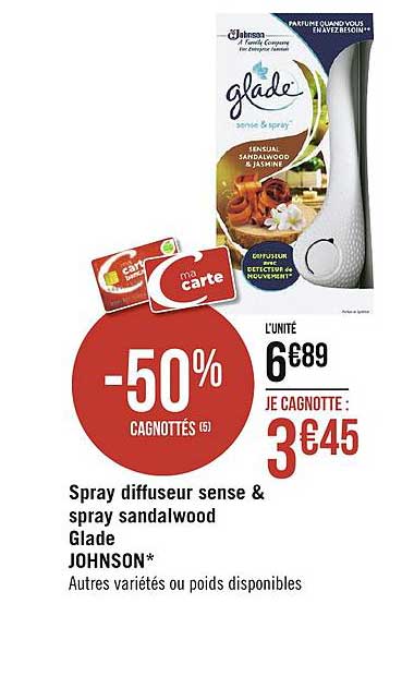spray diffuseur sense & spray sandalwood glade johnson