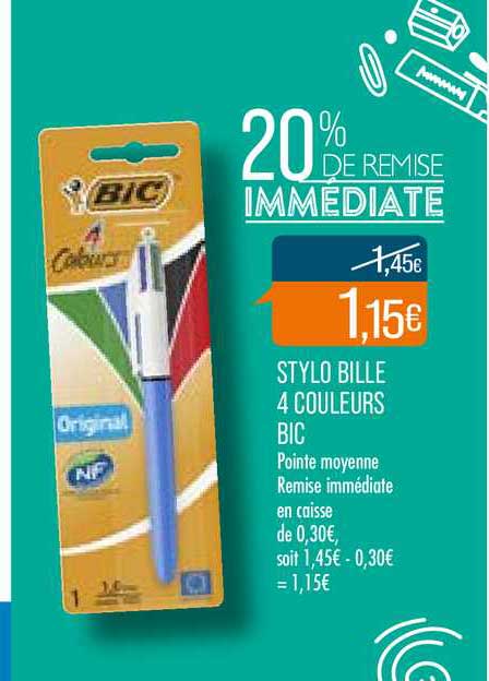 Stylo Bille 4 Couleurs Bic 20% De Remise Immédiate