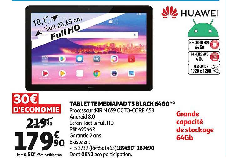tablette mediapad t5 black 64go huawei