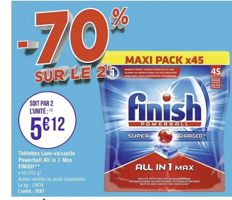 tablettes lave vaisselle finish powerball all in 1 max -70% sur le 2e