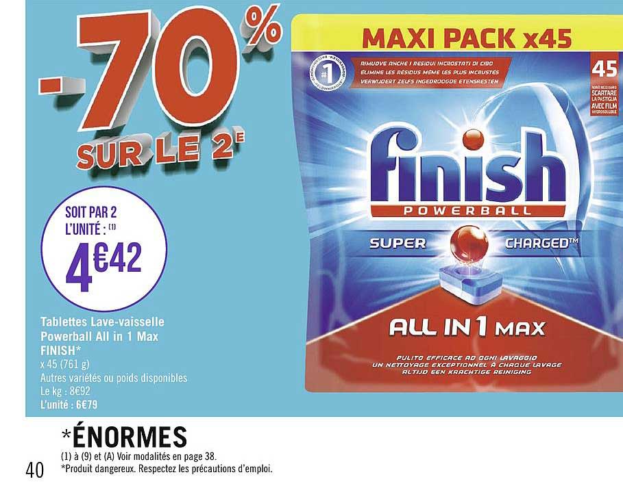 Tablettes Lave Vaisselle Powerball Allin1 Max Finish -70% Sur Le 2e
