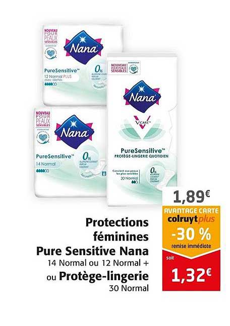 tampon protections féminines pure sensitive nana  -30% de remise immédiate