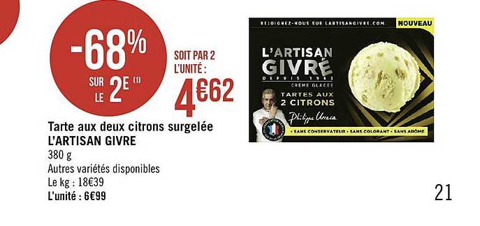 tarte aux 2 citrons surgelée l artisan givre -68% sur le 2ème