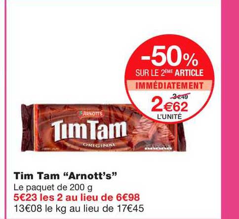 tim tam arnott's -50% sur le 2ème article