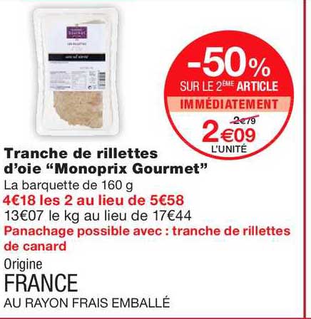 Tranche De Rillettes D'oie Monoprix Gourmet -50% Sur Le 2ème Article